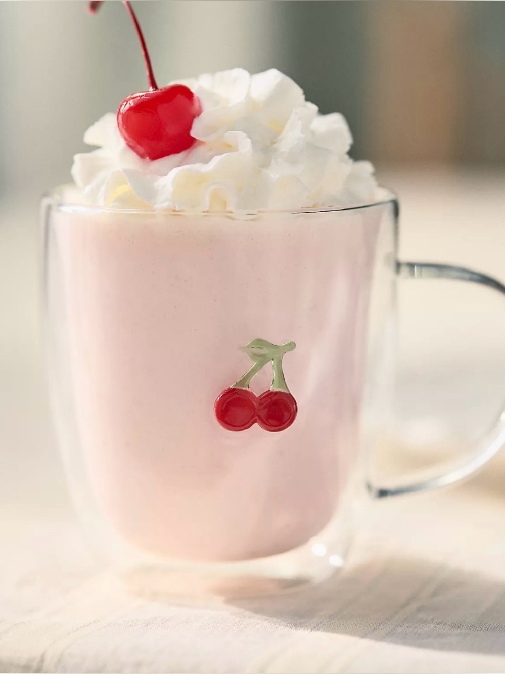 Anthropologie Icon Glass Mug Cherry Pink Double Wall Coffee Cup